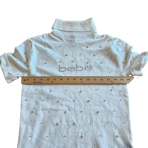 Bebe y2k Sz L ivory Rhinestone sweater top - Picture 4 of 7